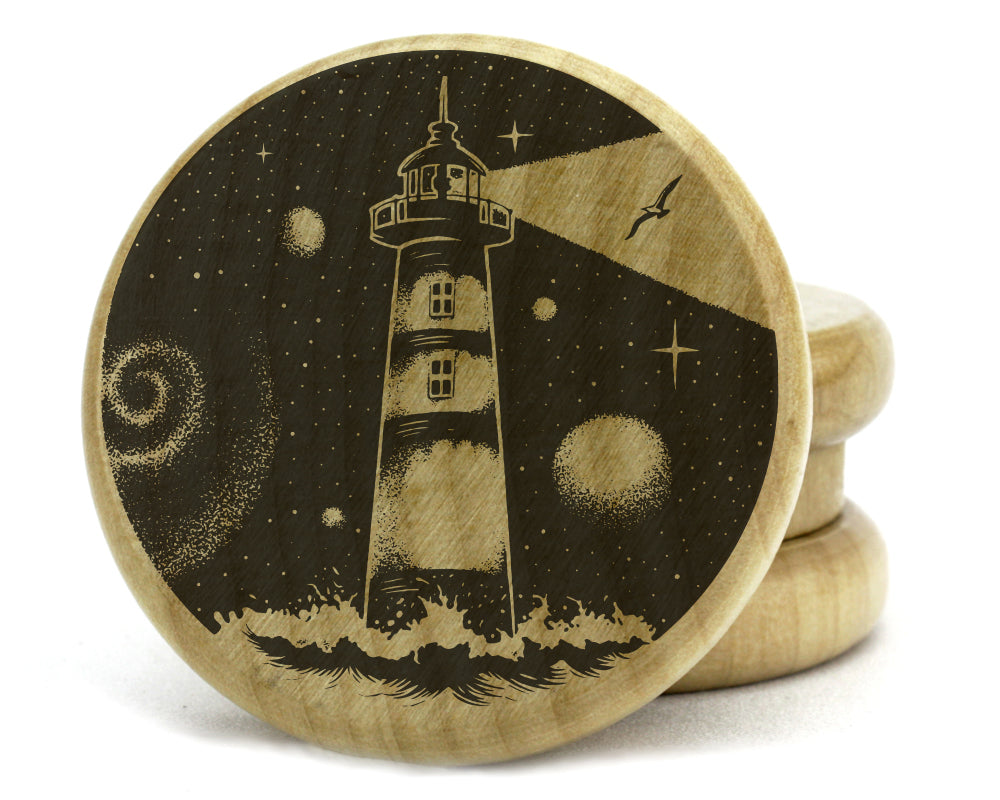 Lighthouse Design on Wooden Grinder